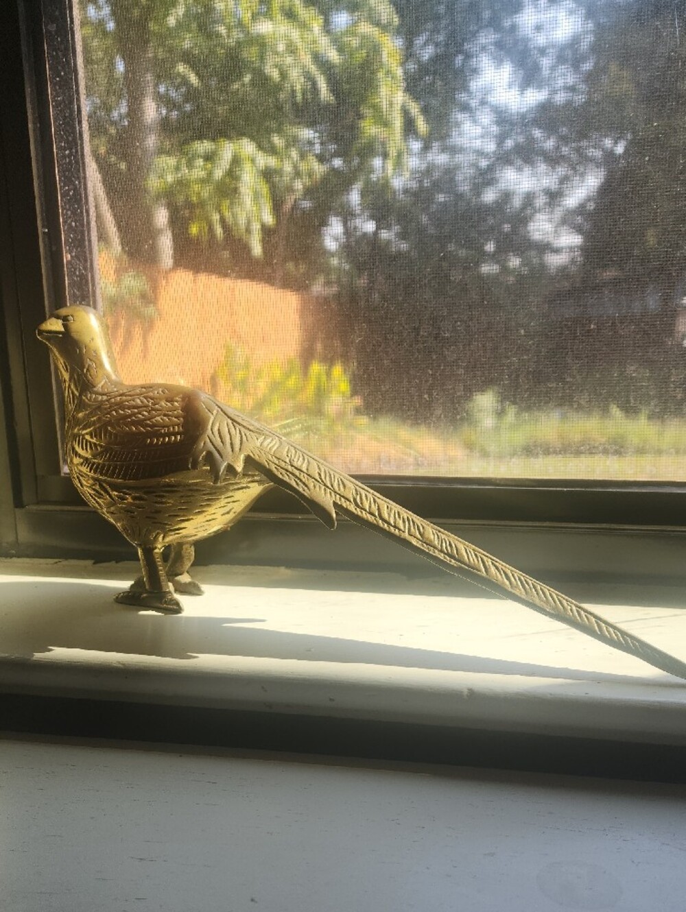 Vintage MCM Solid Brass Pheasant Figurine - Long Tail Bird Statue Decor 1960's